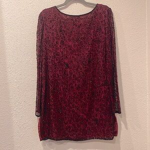 Beaded long sheer‎ sleeve Top